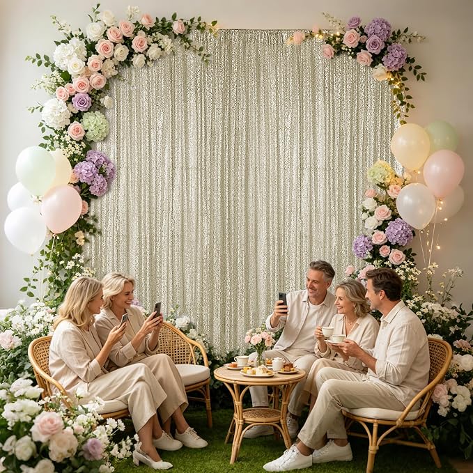 Hahuho Champagne Sequin Backdrop Curtain, Party Decoration（2 Panels, 4FT x 8FT - Image 4