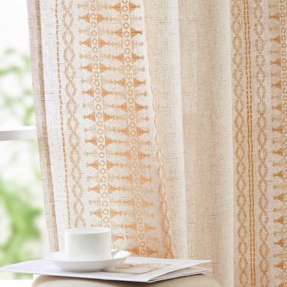 jinchan Boho Curtains Embroidered Linen Blend Window Curtains by JINCHAN