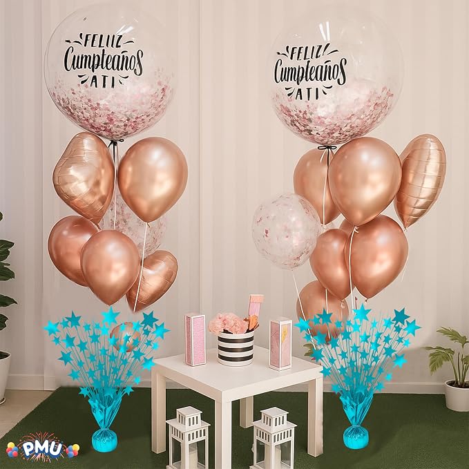PMU Bursting Star Metallic Foil Spray Centerpiece-Baby Blue Prismatic Balloon - Image 4