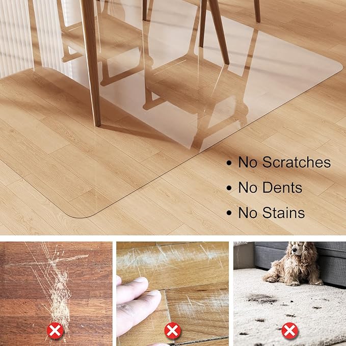 Crystal Clear Floor Mat 3×5ft, Upgraded Easy Flat Waterproof Vinyl Rug Cover, Large Stain-Resistant Plastic Area Rug Floor Protector for Kitchen, Dining Room, High-Traffic Areas