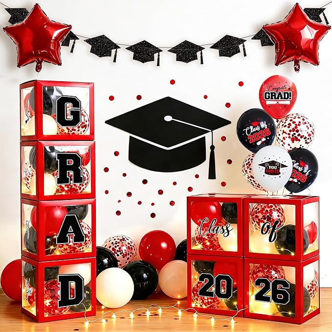 2026 Graduation Decorations Include String LED, Glitter Banner, 4 Red Balloon - Image 8