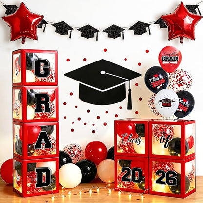 2026 Graduation Decorations Include String LED, Glitter Banner, 4 Red Balloon - Image 8