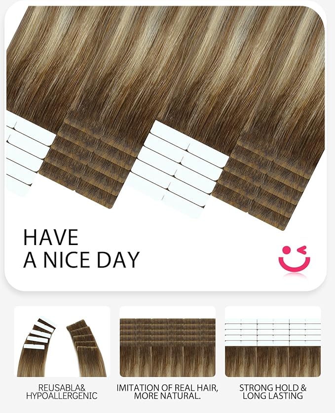 Youngsmile Injection Tape in Hair Extensions Human Hair 20pcs 50g Balayage #3/8/22 Walnut Brown to Ash Brown and Golden Blonde 22 Inch Injected Hair Extensions Straight Remy Human Hair (#3/8/22,22'')