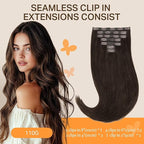 DOORES Real Human Hair Extensions, Light Dark Brown, 16 Inch 110g 7pcs, Clip in, Seamless, Remy, Invisi Edge, Straight