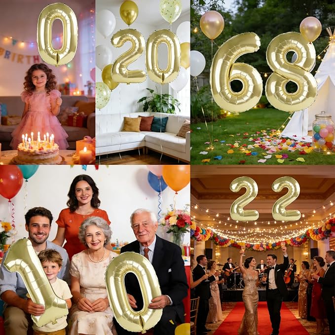 40 Inch Number 68 Balloons for 68th Birthday Party Decorations, 0-100 Champagne - Image 7
