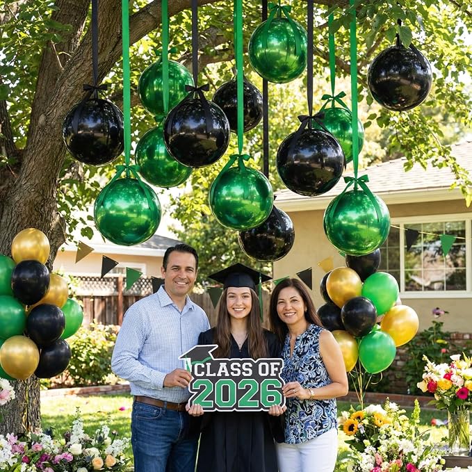 Jenaai 30 Pack 22 Inch Metallic Round Foil Balloon Black Green Balloon | - Image 4