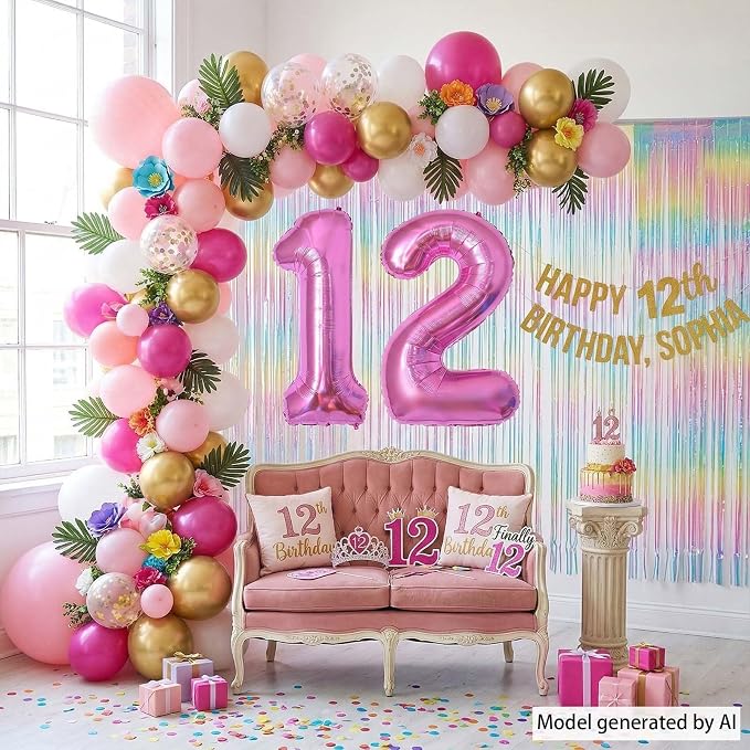 Pink Number 12 Balloon 40 Inch, Sleek Metallic Foil Party Supplies | Stunning - Image 2
