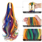 Claw Clip Ponytail Extension 18" Clip in Wavy Ponytail Hair Extensions Long Pony Tails for Women Extensions Rainbow Colorful Wave Hairpiece