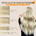 DOORES Classic Clip Seamless Clip, 5pcs 80g 20 Inch Balayage Ash Blonde to Golden Blonde and Platinum Blonde