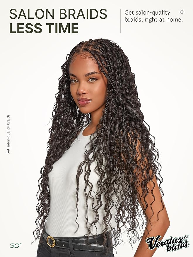 Frodio Braided Wig Veralux™ Fiber Full Lace Boho Curly Water Wave Synthetic Box Braided Wigs For Black Women Salon-Level 200% Density Bohemia Natural Scalp 30 Inches