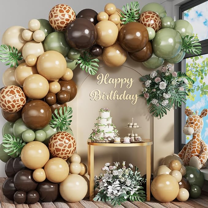 HILAVO Sage Green Brown Balloon Garland Kit Olive Green Gold Safari Balloons by HILAVO