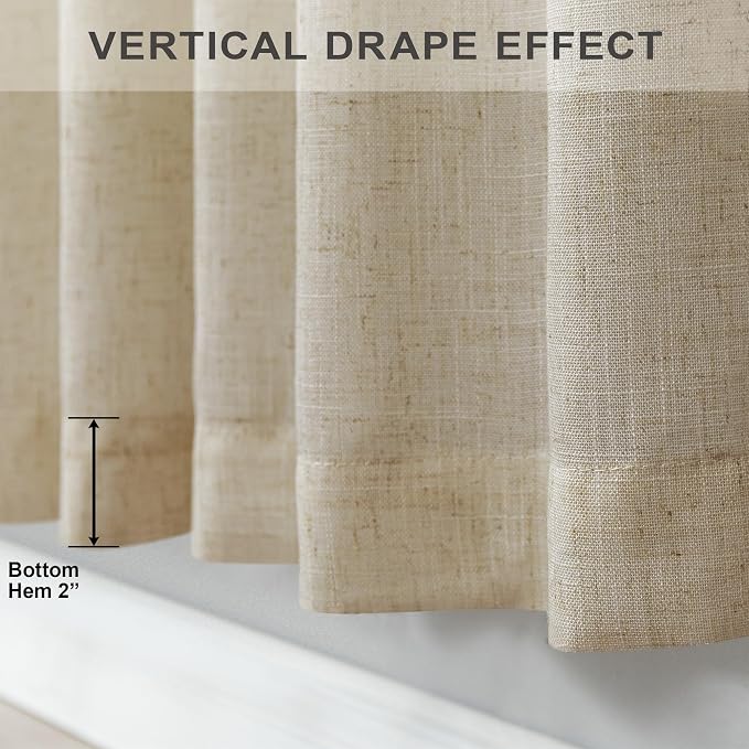Burlywood Birch Beige Taupe Linen Curtains 63 Inch Length 2 Panels Bedroom - Image 8
