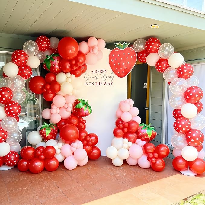 Red Pink White Strawberry Balloons - Image 8