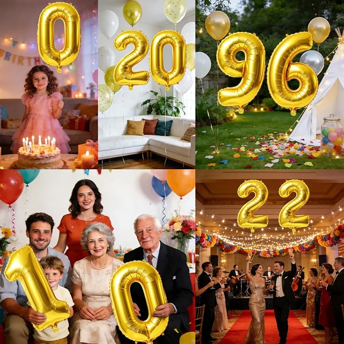 40 Inch Number 96 Balloons for 96th Birthday Party Decorations, 0-100 Gold - Image 7