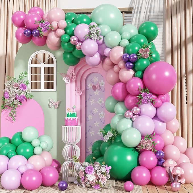 Pink and Green Balloons Garland Arch Kit by Ziophlux