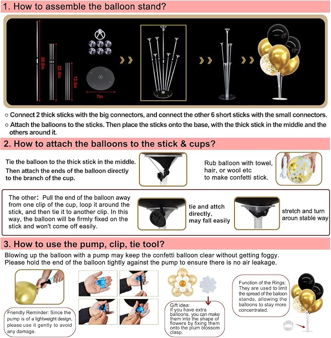 TONIFUL Table Centerpiece Balloons Stand Kit Include Blue Silver Latex Confetti - Image 3