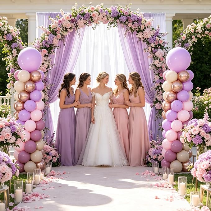 Dusty Purple Pink Balloon Column Stand Kit 2 Sets Balloons Tower | 102Pcs Pink - Image 6