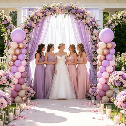 Dusty Purple Pink Balloon Column Stand Kit 2 Sets Balloons Tower | 102Pcs Pink - Image 6