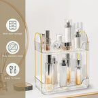 Bathroom Counter Organizer Countertop Storage Skincare Countertop Makeup Organizer Cosmetics Skincare Organizers Holder for Perfume-Clear-golden pole