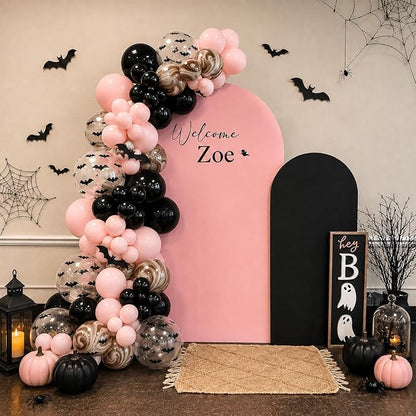 HILAVO Pink Halloween Balloons Pastel Pink and Black Bat Balloons | - Image 4