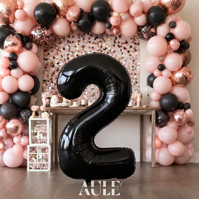 AULE 40 Inch Black Number Balloon 2 Foil 0-9 Birthday Big Numbers | Birthday - Image 2