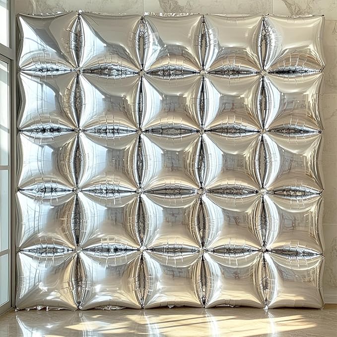 NISOCY 48PCS Metallic Silver Square Foil Balloons Wall Backdrop | Double Sided - Image 8