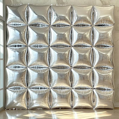 NISOCY 48PCS Metallic Silver Square Foil Balloons Wall Backdrop | Double Sided - Image 8