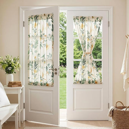 MYSKY HOME Floral Linen Door Curtains Green Farmhouse Privacy Door Window by MYSKYHOME
