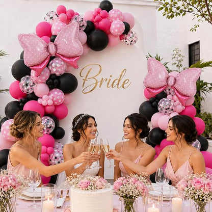 Pink and Black Balloons with 2Pcs Pink Bow Balloons - Image 6