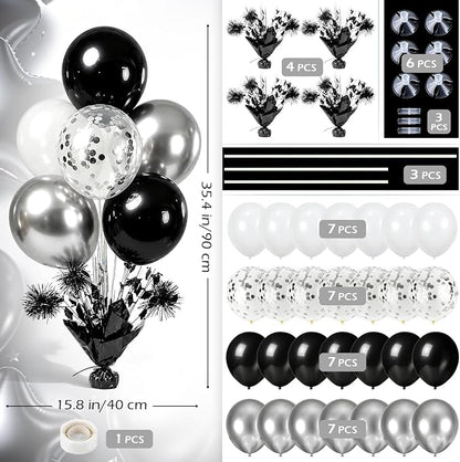 4 Set Black Silver Balloon Centerpieces - Image 3