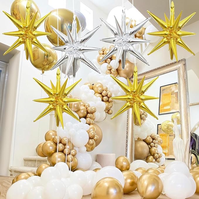 HILAVO 6PCS Gold Silver Star Balloons, 22Inch Large Star Balloon Foil Spike - Image 6