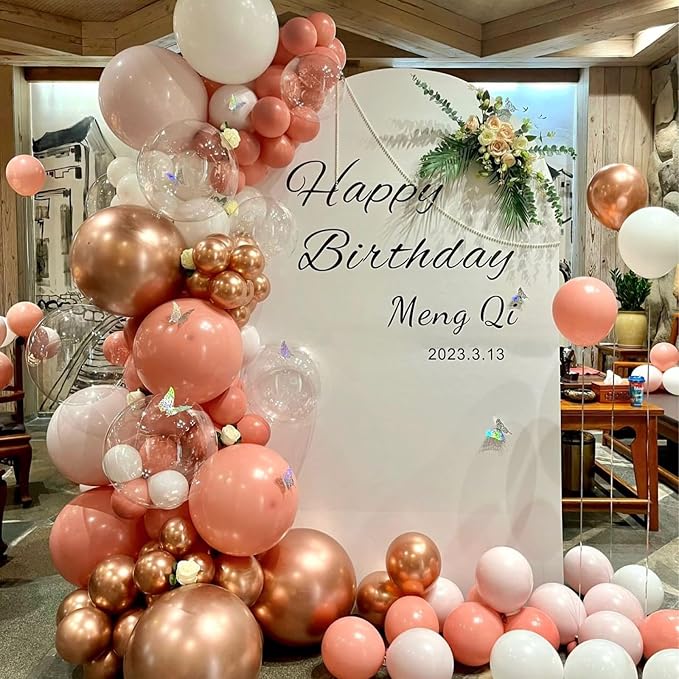 Jobkoo Dusty Blush Pink Balloons, Retro Pink Metallic Chrome Rose Gold Confetti - Image 3
