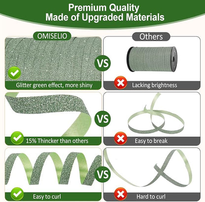 Green Ribbon 500 Yard, Glitter Green Curling Ribbon, Shiny Metallic Curling - Image 4