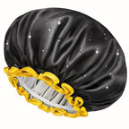 mikimini Black Small Shower Cap for Child 1 Pack, Double Layers Waterproof Bathing Hair Cap with Reusable Soft Comfortable PEVA Lining, Cute, non-fading & Stretchy Shower Hat