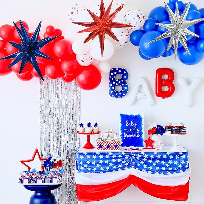 TONIFUL 8 Pcs Navy Blue Silver Red Explosion Star Foil Balloon Party Decor | 22 - Image 6