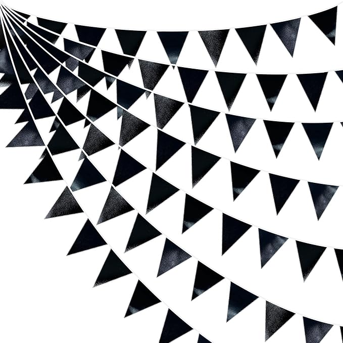 Black Party Decorations Triangle Pennant Banner Flag Black Metallic Fabric by pinkblume