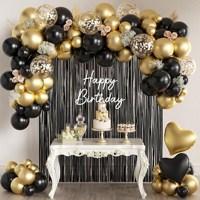 Black and Gold Balloons Garland Arch Kit by MEBAY