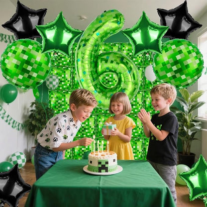 40 Inch Green Pixel Themed Number 6 Balloon Set Foil Balloon - Image 7