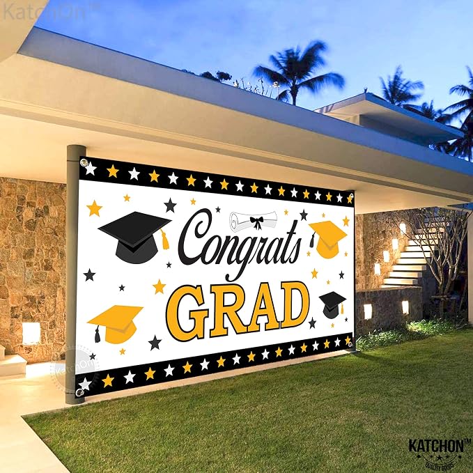 KatchOn Congrats Grad Banner 72x44 Inch | White, Congratulations Wall Poster - Image 8