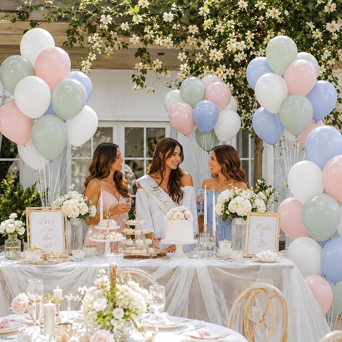 Pastel Blue Green Pink White Balloons, Muted Rainbow Dusty Pink Blue Sage Green - Image 4