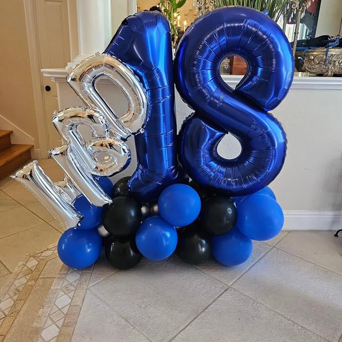 3 Balloon - Night Blue Birthday Number Balloons, 40 Inch Party Decorations | - Image 4