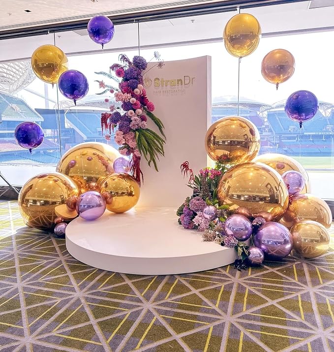 12Pcs Purple and Gold Round Balloons Foil, Large Gold Dark Light Purple - Image 9