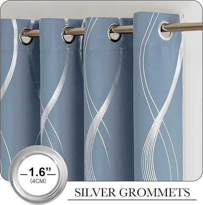 NICETOWN Dusty Blue Patterned Room Darkening Curtains 72" Long - Image 3