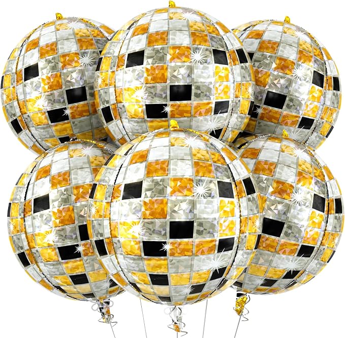 6pcs 22 Inch Multicolor Disco Ball Balloons, 4d Large Foil Aluminum Balloon by Paready