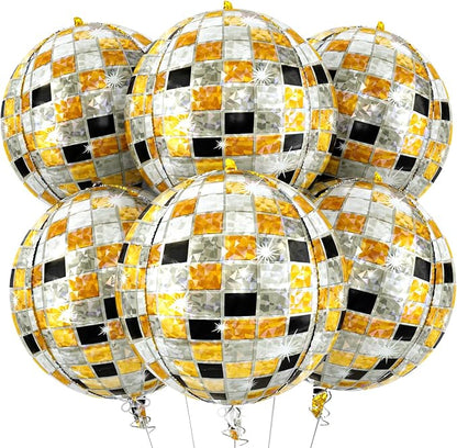 6pcs 22 Inch Multicolor Disco Ball Balloons, 4d Large Foil Aluminum Balloon by Paready