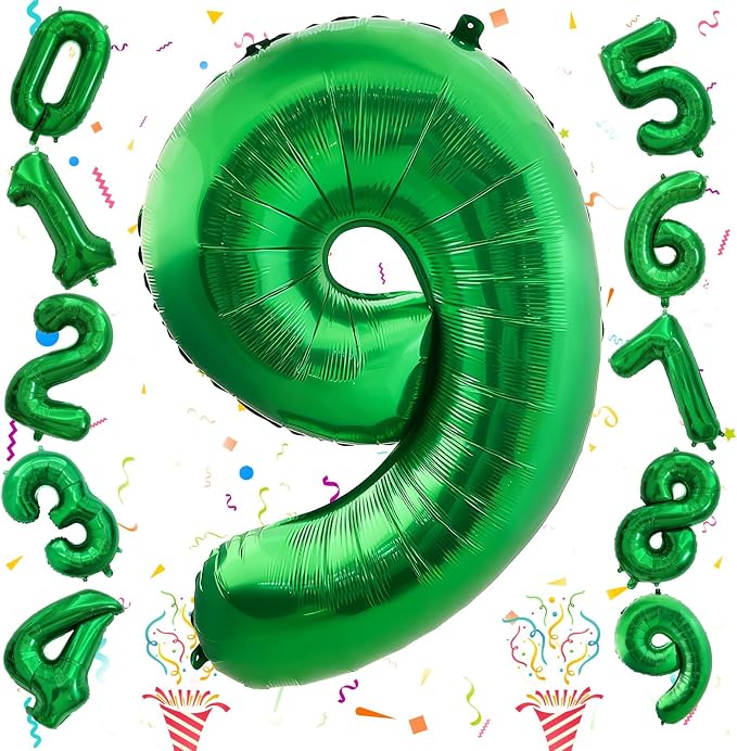 40 Inch Number 9 Balloons for Boys, Dark Green Giant 9th Birthday Party Number by Isndare