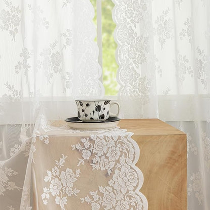 Kotile Ivory Lace Curtains, Vintage Rustic Floral, 42 x 96 Inch, 2 Panels | Rod - Image 4