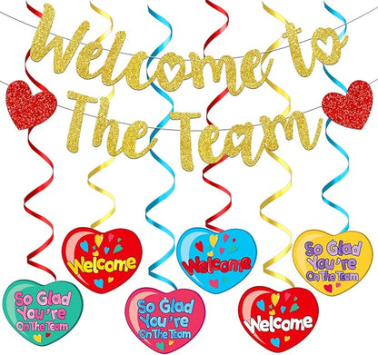 Gold Glitter Welcome To The Team Banner and Hanging Swirls, Welcome Banner by Yavxzvbw