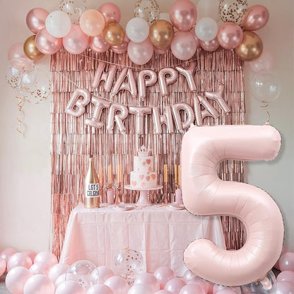 Big Number 5 Balloons, Dusty Light Blush Pink Foil 5 Balloon Numbers 40 inch - Image 5