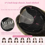 Hair Toppers for Women Real Human Hair, Natural Black Ombre Dark Brown Mix Blonde Topper Add Volume 12inch Hair Pieces for Women with Thinning 55g 6x7inch Base (#1B/4/27Toppers-12inch)